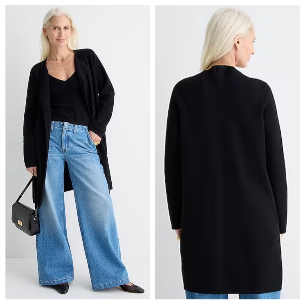 J.Crew Juliette Black Merino Wool Knit Open-Front Cardigan Sweater Blazer